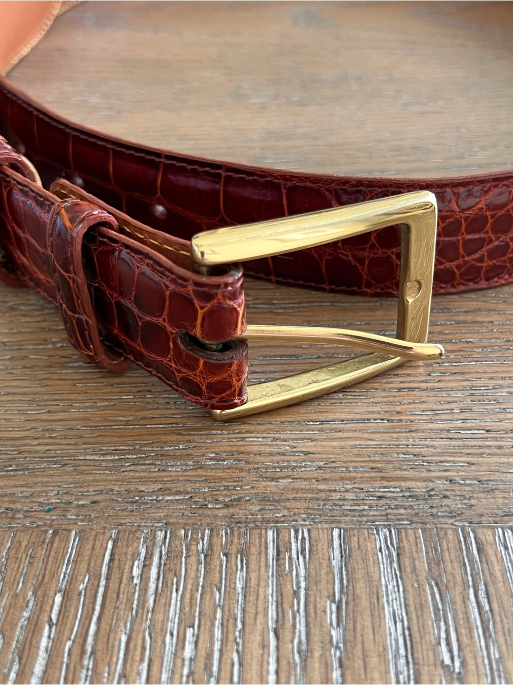 Cole Haan Men's American Alligator Leather Belt Cognac Oxblood Size 34